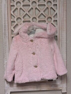 Nordstrom Baby girls 18 mos jacket bunny ears hood pink faux fur sherpa fuzzy